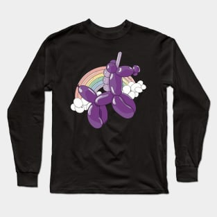 A light and dark purple unicorn balloon with a ballon rainbow and balloon clouds behind it. Long Sleeve T-Shirt